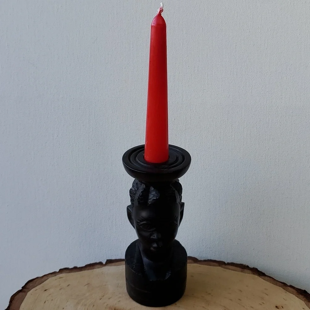 Vintage African Tribal Ebony Handcarved Figural Candleholder